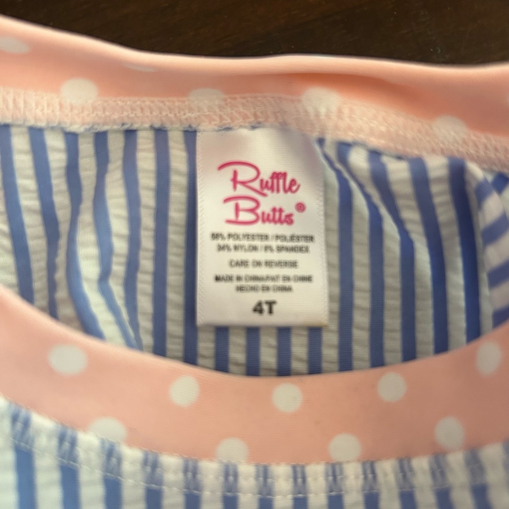 Ruffle Butts Blue and White Rashguard Set with Ruffles - Picture 3 of 3